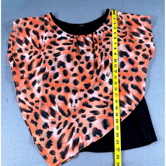 Women Sheer Leopard Print Overlay Top Orange Black Layered Blouse Size L - Picture 11 of 11